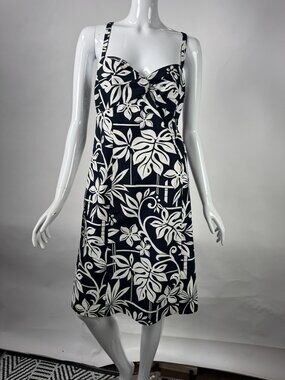 Tommy Bahama Womens Floral Sundress 14 Black & White Cotton Made In China